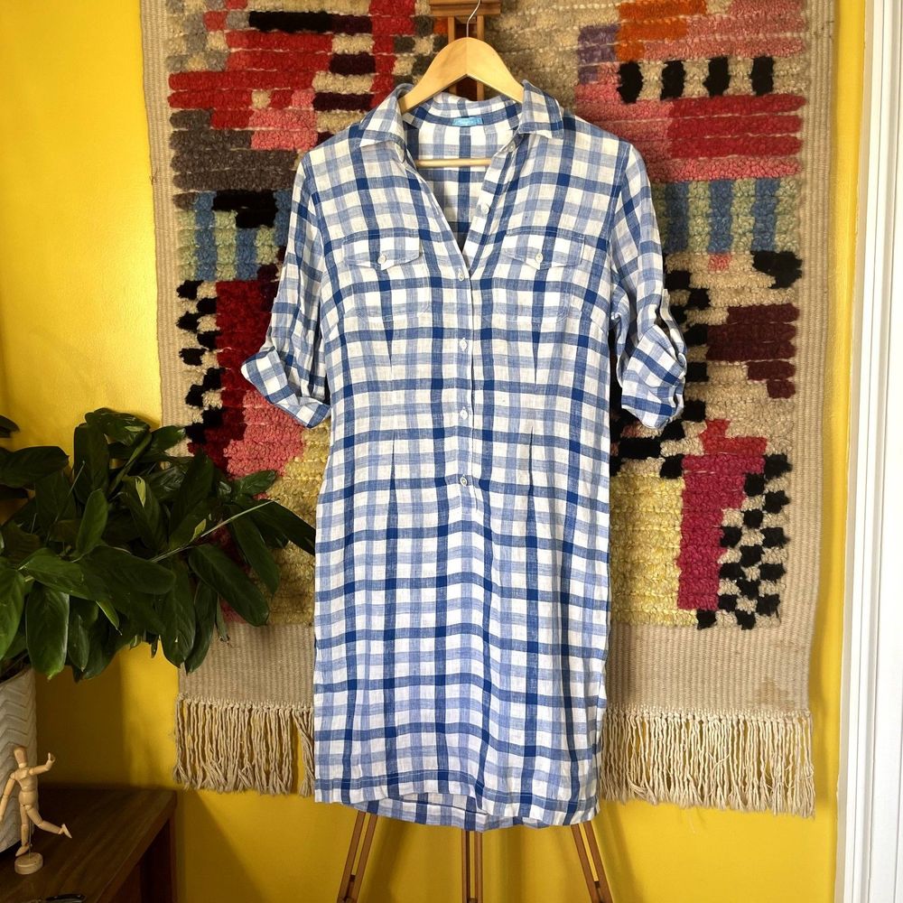 J.Laughlin Linen Gingham Polo Shift Dress
